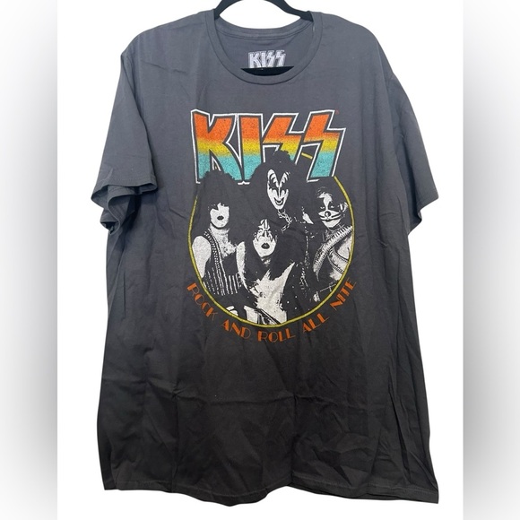 Kiss Tops - Vintage Style KISS “Rock and Roll All Nite” Graphic Tee - Charcoal Grey Size 2XL
